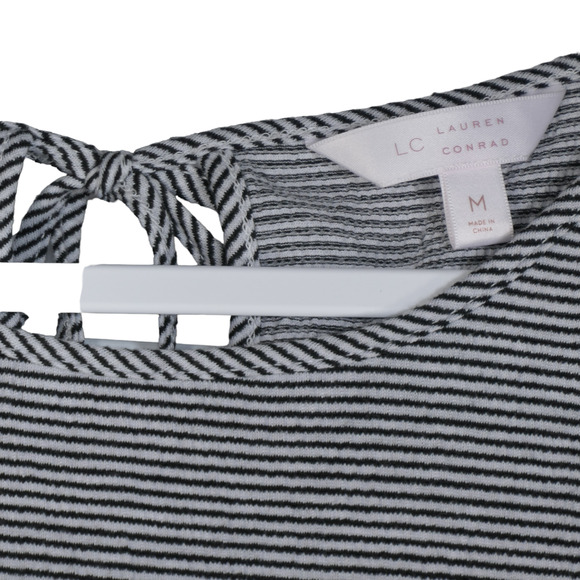 LC Lauren Conrad Knit Top Women Medium Black White Striped Bell Sleeve NWT - Picture 4 of 10